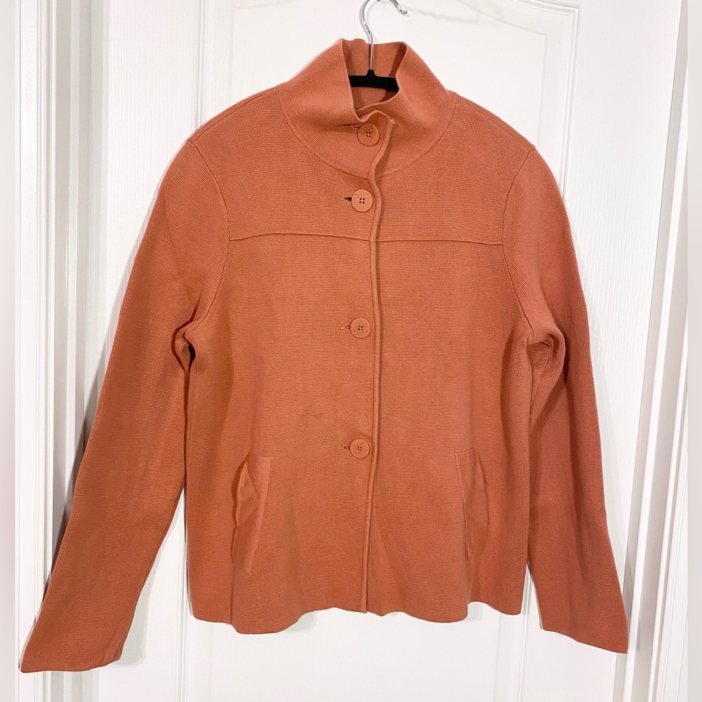 Y2K Talbots Mock Neck Cotton Knit Cardigan Jacket Sweater Terracotta Size Medium
